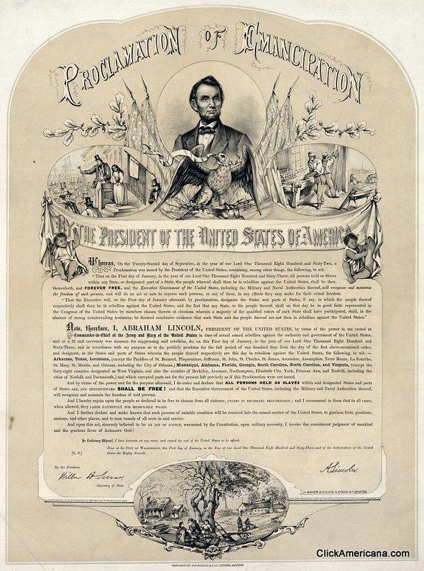 Emancipation Proclamation 1862 Lincoln believed he should free the slaves to preserve the Union.
