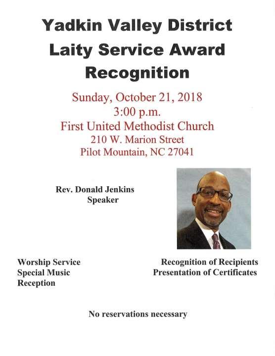 August 2018 Volume 7, Issue 8 Page 15 Laity Service Award nomination forms have been provided to the