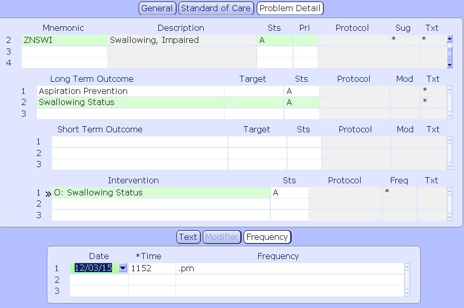curser in a short term outcome field and clicking the drop down to access the short term outcome field. It is not required that Clinicians use short term outcomes at this time.