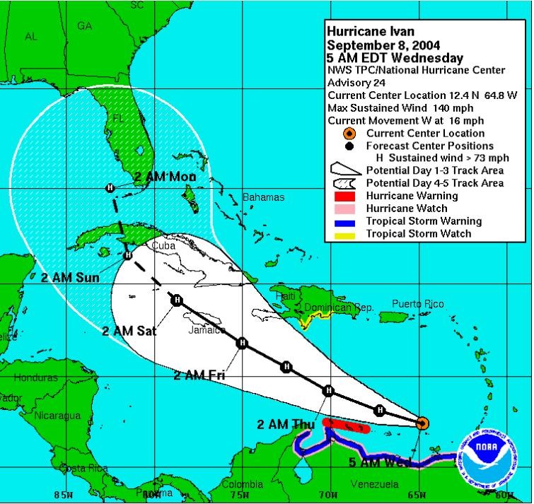 Hurricane Ivan Timeline Tuesday, Sept.