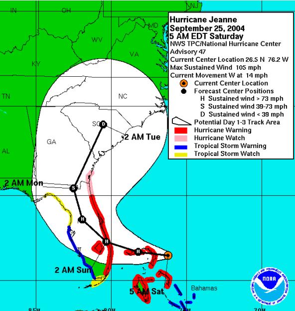 Hurricane Jeanne Timeline Saturday, Sept.