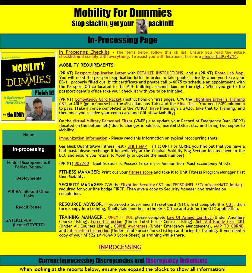 317 AMXS Mobility For Dummies In-Processing 317 AMXS INPROCESSING CHECKLIST Read the entire checklist & follow all instructions. Use this ck list in conjuntion with the Mobility for Dummies Web Page.