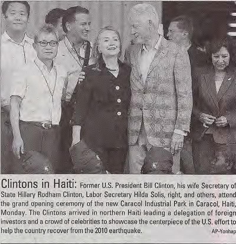 District III Korea Post 8180 CDR Lon Garwood, standing right behind Hillary Clinton, in Haiti as part of a Delegation, with former President Bill Clinton, Sec of State Hillary