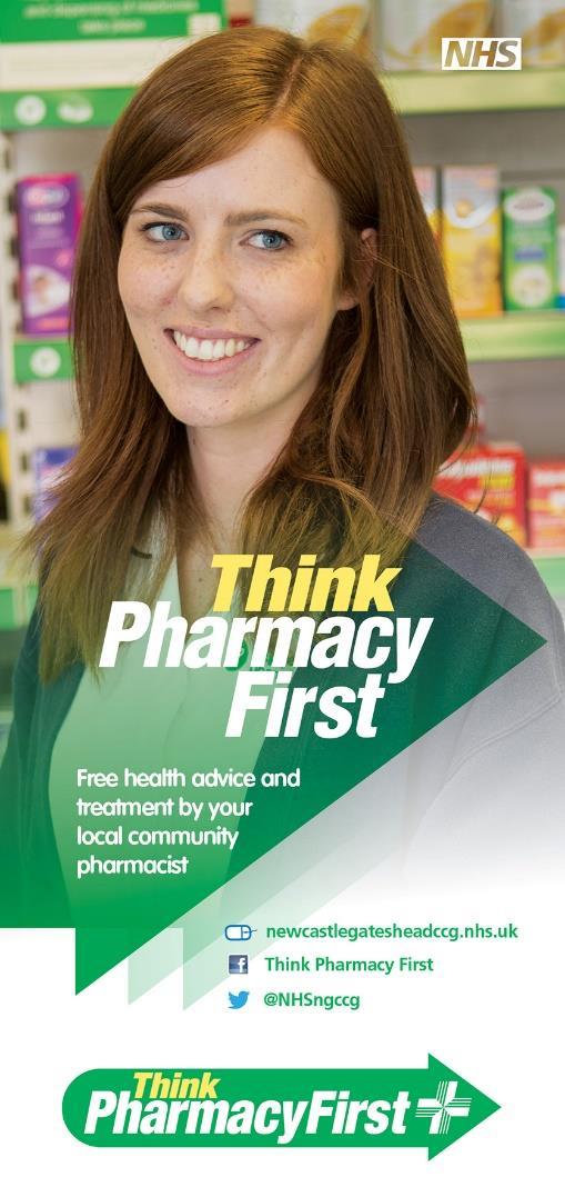 Think Pharmacy First You can access to your local pharmacist, to help you diagnose and treat your minor illnesses.