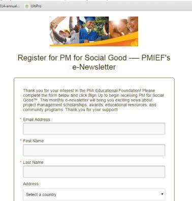 Sign up for PMIEF s e-newsletter Project Management for Social Good Sign up on PMIEF.