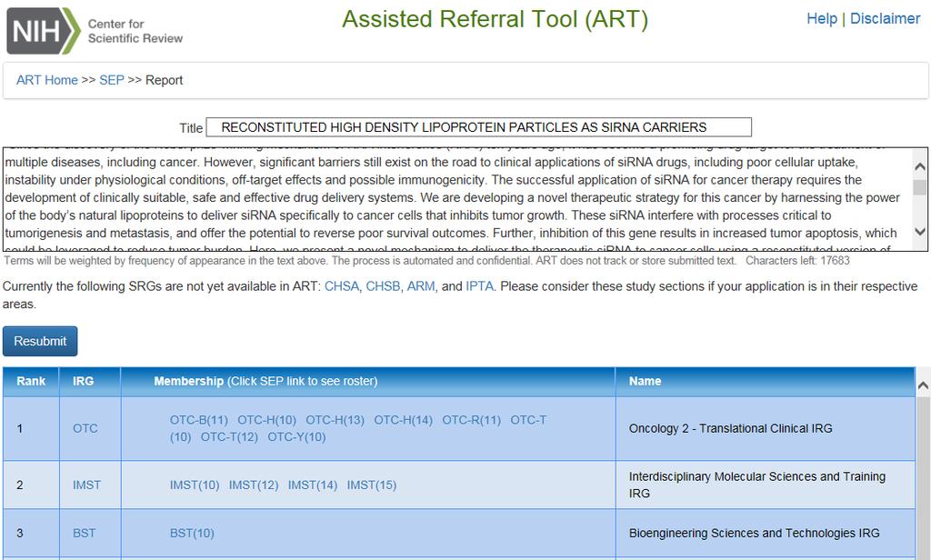 Assisted Referral Tool (Art) Enter application text and