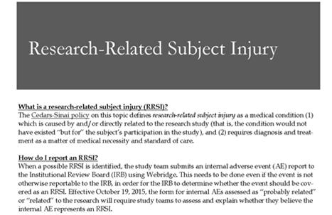 the FAQ: 1. What is a research-related subject injury (RRSI)?