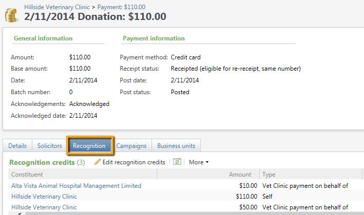 1. Go to the Revenue payment record and click on the Recognition tab.