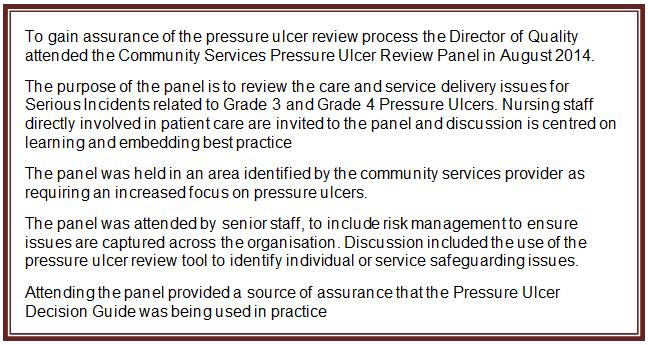 6.1.2 Pressure Ulcer Decision Guide and Safeguarding NHS England launched the pressure ulcer protocol in May 2014 to provide clarity and to assist with standardisation in reporting of pressure ulcers