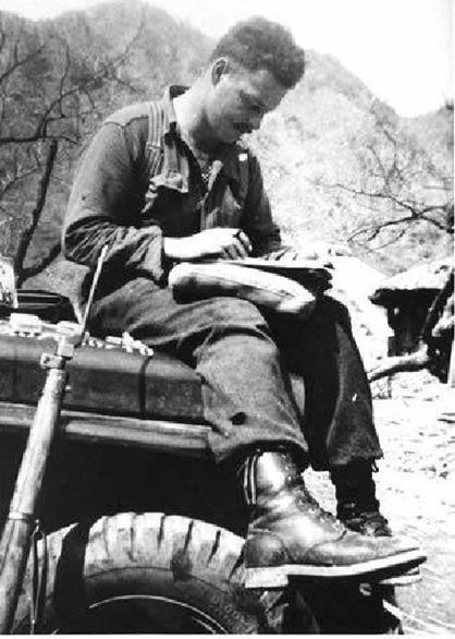 Smiley Douglas writes letter home from the front before being severely wounded during Battle of Kapyong. He picked it up and hurled it with all his might. It exploded inches from his hand.