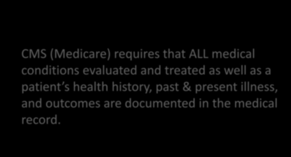 Documentation Matters CMS (Medicare) requires that ALL medical conditions evaluated and treated as well