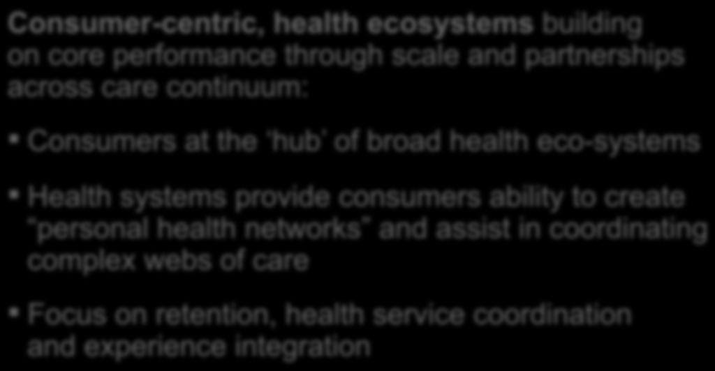 scale and partnerships across care continuum: Consumers at the hub of broad health eco-systems Health systems