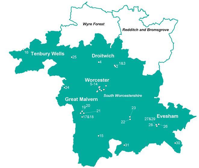 Appendix 1 Locality and Practice map Droitwich Worcester Malvern, Pershore & Upton Evesham, Bredon & Broadway 1. Spa Medical Practice 5. Elbury Moor Medical Centre 15. Upton Surgery 2.