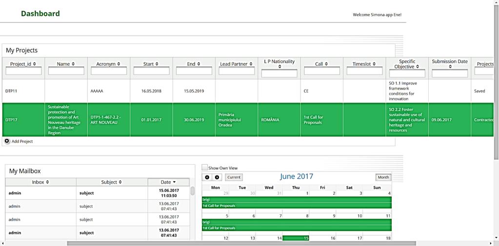 Accessing the Project Progress Report Log in as LP user and select the project from the overview table.
