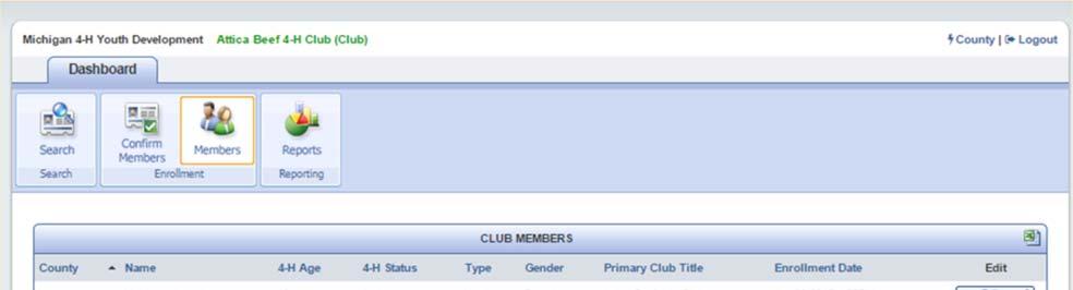 DISPLAYING A LIST OF CLUB MEMBERS CONTINUED By clicking on Members, you will see all the members that are in the club, including all active, pending, incomplete and secondary club members and