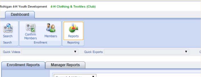 SAMPLE REPORTS 1. To create a Club Members Status Report, click on the Reports button on your dashboard. 2.