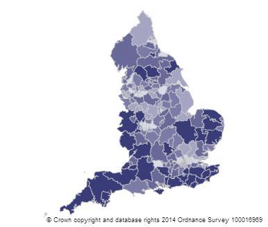 Variations in the percentage of people dying in hospital 2010-2012 CCGs England