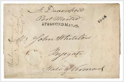 Stamford (Continued) 1775 - (no records 1783-87) - Op Fairfield County 01-24-1803 STAMFORD JAN 24 24.5 x 3mm SL-MDD, ms 10 rate to NY (RAS 575, lot 54) 01-26-1803 STAMFORD JAN 26. 24.5 x 3mm Black SL-MDD, ms 10 rate, Letter dated Jan 21, To David R.