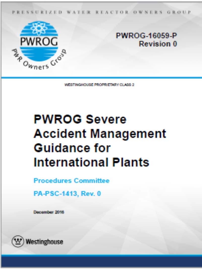 PWROG Severe Accident Management Guidelines Development and Status PWROG International Projects PWROG projectpsc 1081: Containment hydrogen control with PARs Filtered vent system Guideline for loss