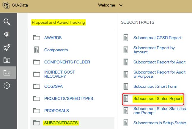 How can I track the status of a subaward? There are two methods you can use to check status of subaward processing. Option 1: Pull a report from CU-Data recommended.