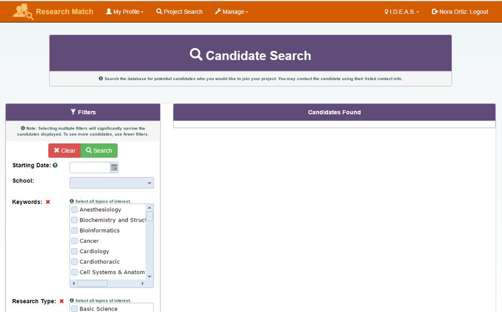 Search profiles 1. Medical students for your project can be found in one of two ways: Candidate Search and Applicants.