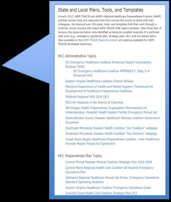 Healthcare Coalition Select Resources HCC Resource Page HCC Webinar Series Strategic Development