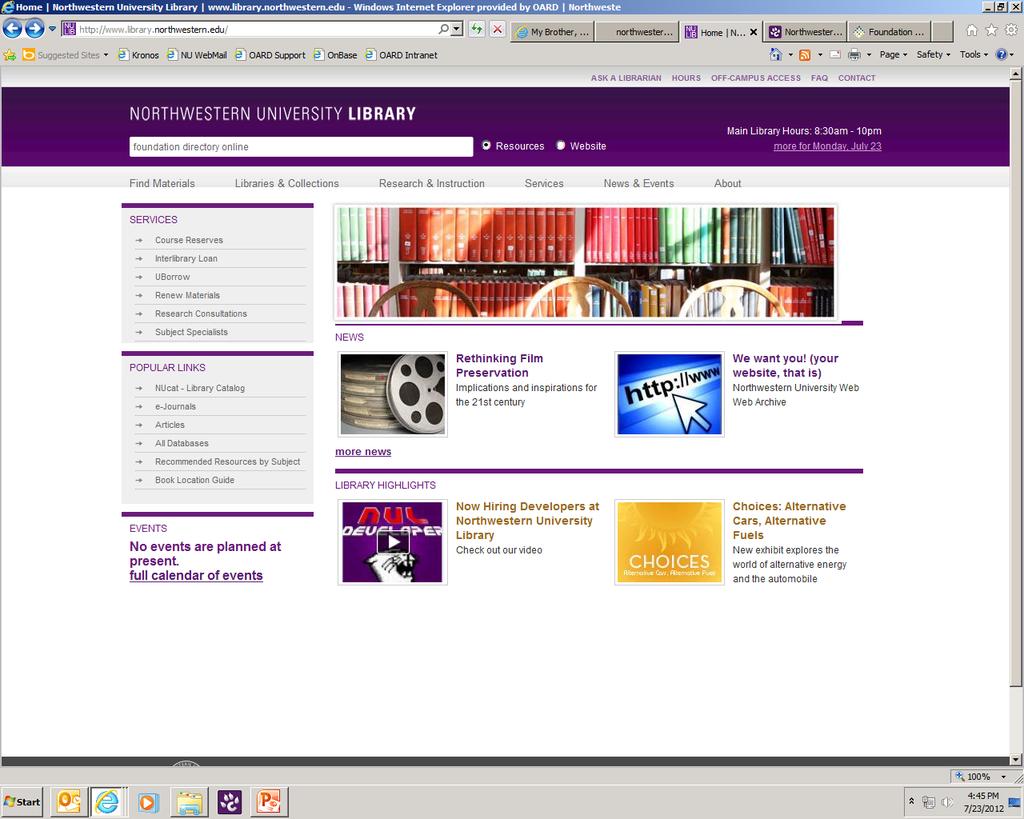 Accessing FDO at Northwestern The sole point of access to FDO is through the Library website;