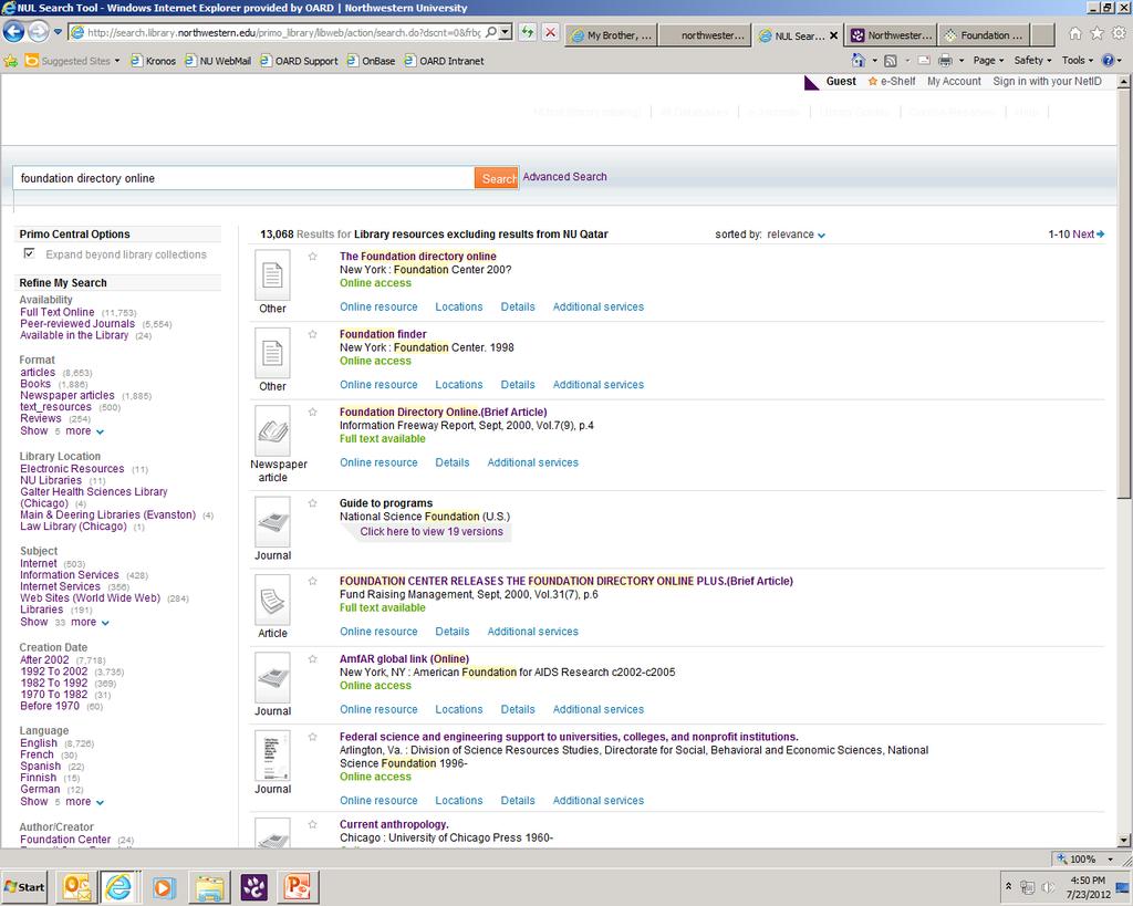 Accessing FDO at Northwestern Select the first search result,