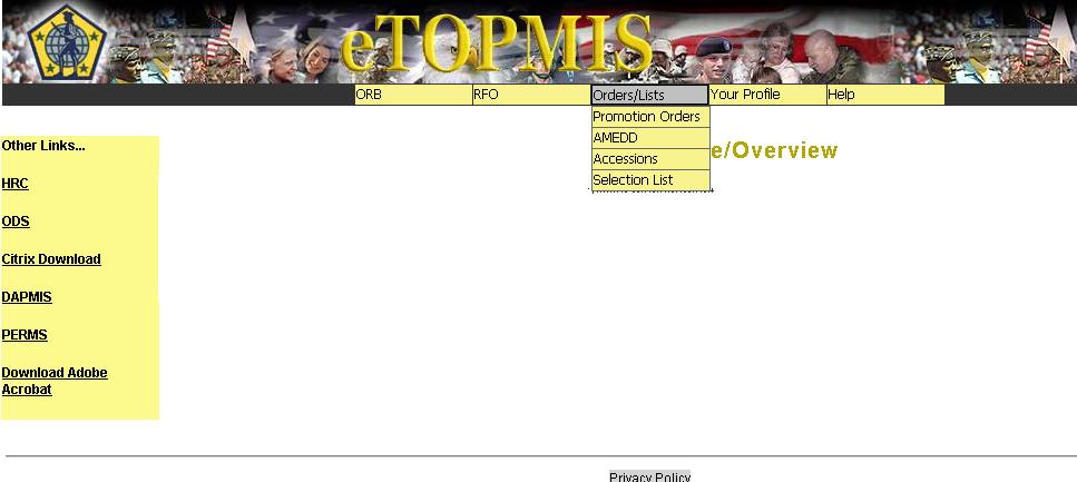 etopmis Position your cursor over the Orders/Lists tab.