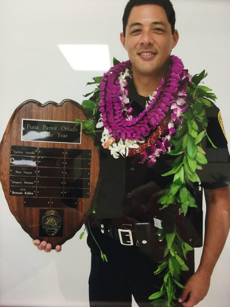 2014 PUNA PATROL OFFICER OF THE YEAR BRONSON KALILOA On February 21st, 2015 at the Keaau Community Center.
