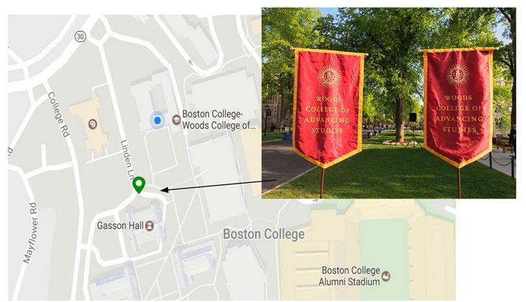 Arrival and Assembly 8:15 a.m. All graduating students must be in the assembly areas by 8:15 a.m. Undergraduate/Bachelors Assembly point - Middle Campus, Linden Lane in front of Gasson Hall.