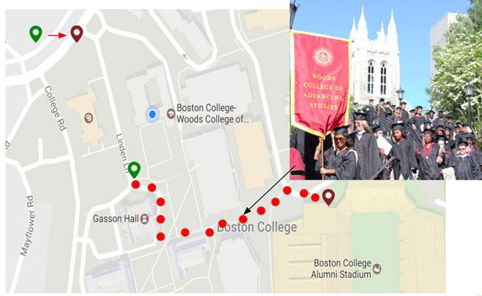 Academic Procession 9:05 a.m. The academic procession will begin at 9:05 a.m. Graduating students should wear cap and gown and carry the hood over the left arm. Gowns should be closed in front.