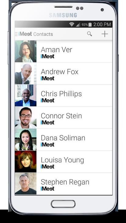 Manage imeet contacts You can manage your contacts, search for other imeet hosts in your company or Android contacts, and manually add new ones.