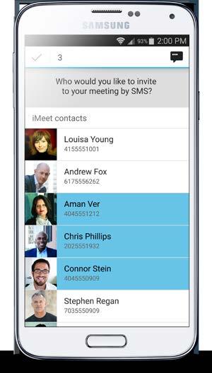 Call guests into your meeting Select one or several guests from your imeet contacts and phone contacts, and then tap the phone icon.