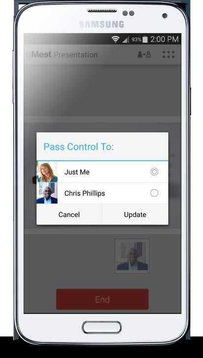 Meeting productivity Pass control As the host, you can pass control of the file you are sharing to another guest in your meeting.