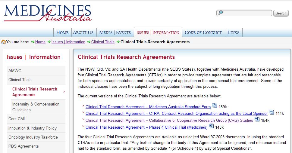 Clinical Trial Agreements Medicines Australia templates routinely