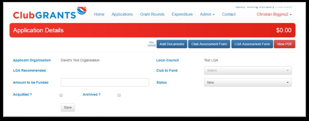 Once you have selected the application, you will see the following screen which will allow you to add relevant documents to the application, view the application as a PDF; view or complete an