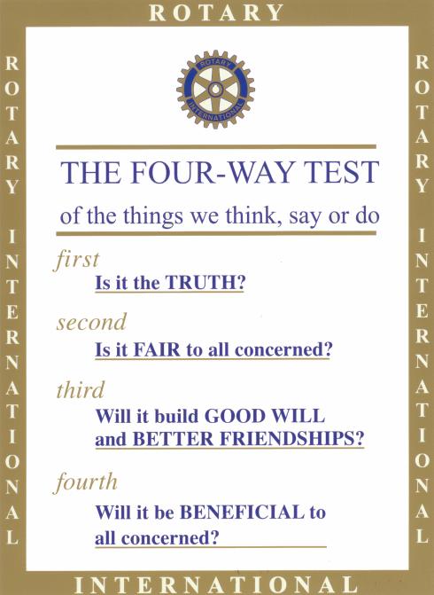 The theme is: BE THE INSPIRATION. 4 Way Test By Erin L. Kelly 2016-08-31 2017-18 Rotary Board By Erin L.