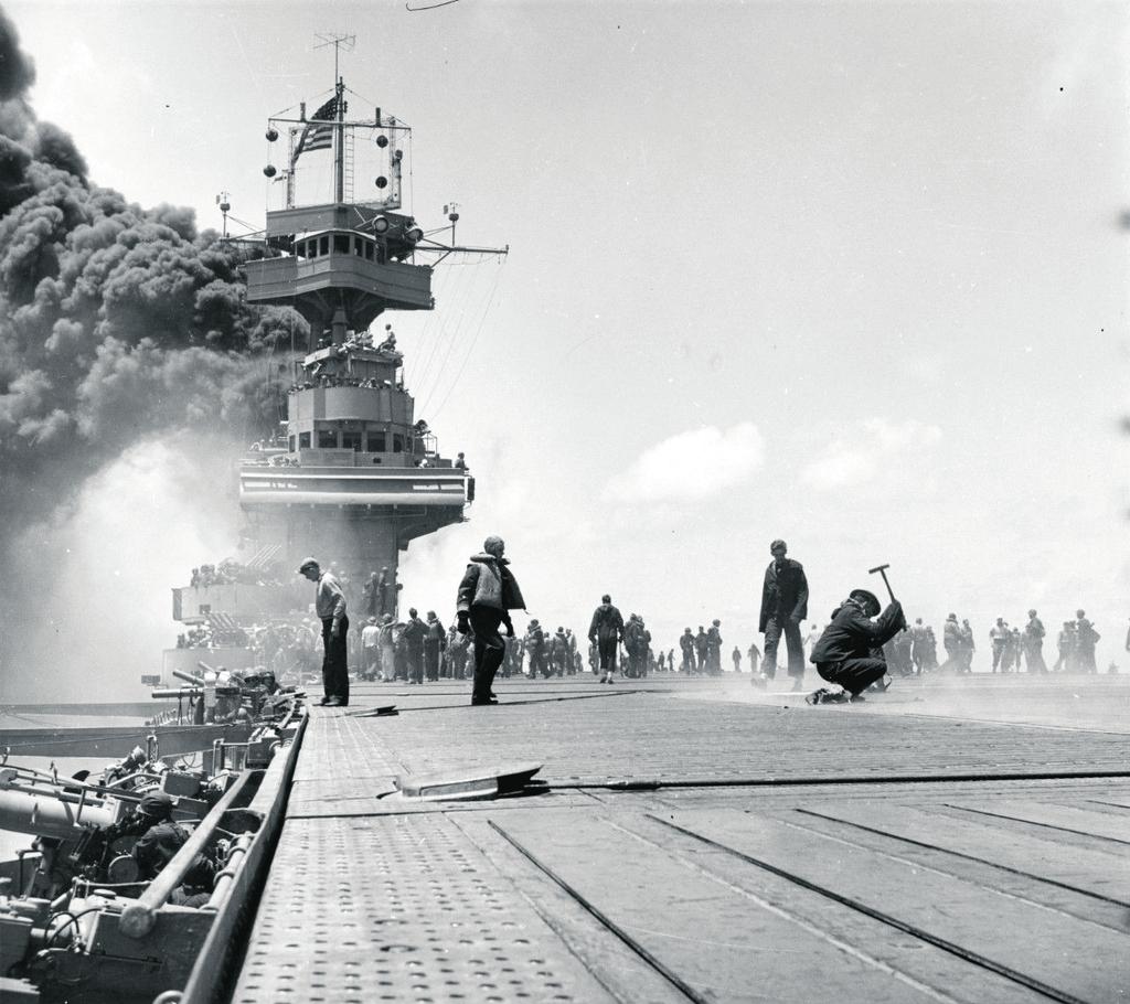 Activity: Making a Difference: Service & Sacrifice At The Battle Of Midway Document Group B Photograph, Scene on board USS Yorktown (CV-5), shortly after she was hit by three