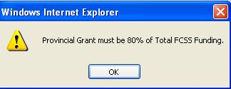 3. If the provincial grant amount entered is equal to or greater than the proposed amount, the following error will occur.