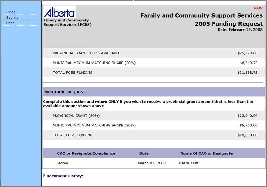 3. The document may now be forwarded to Alberta Children and Youth Services by clicking the Submit menu option. 4.
