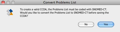 2. Click on the arrow next to Save, Select Save as C- CDA You will receive the following message To create a valid CCDA, the Problems List must be coded with