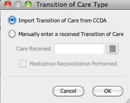 CCDA or to manually enter a received Transition of Care 1 Importing Transition of Care 2.