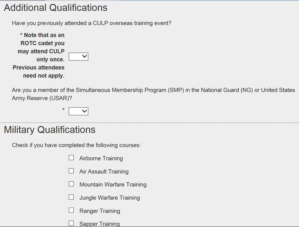 Qualifications SMP is used for Country Assignment Based on NG unit Alignment to a country. Qualifications Is used for Possible Mission Consideration.
