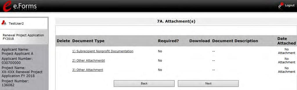 Select a link 1. Select the document name under Document Type. 2. The "Attachment Details" screen appears.