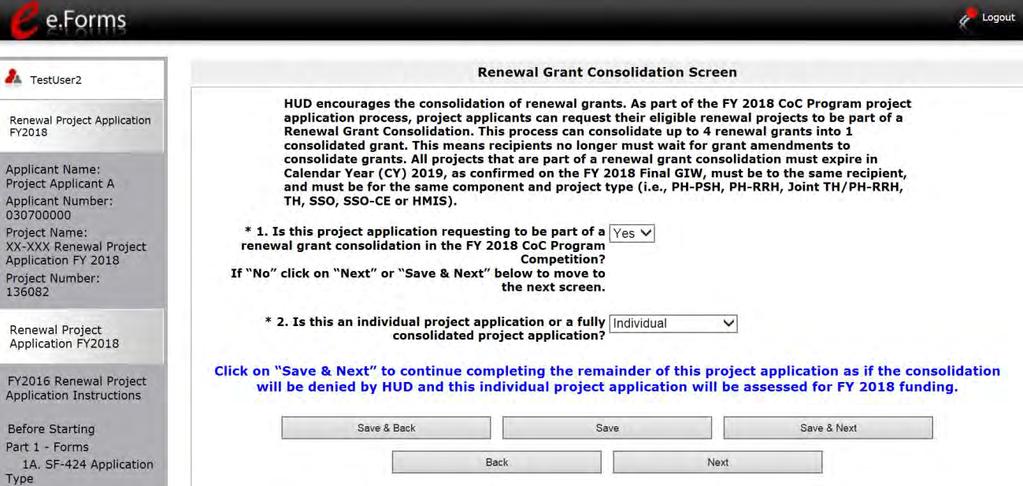 If the Project Application is part of a renewal grant consolidation 1.