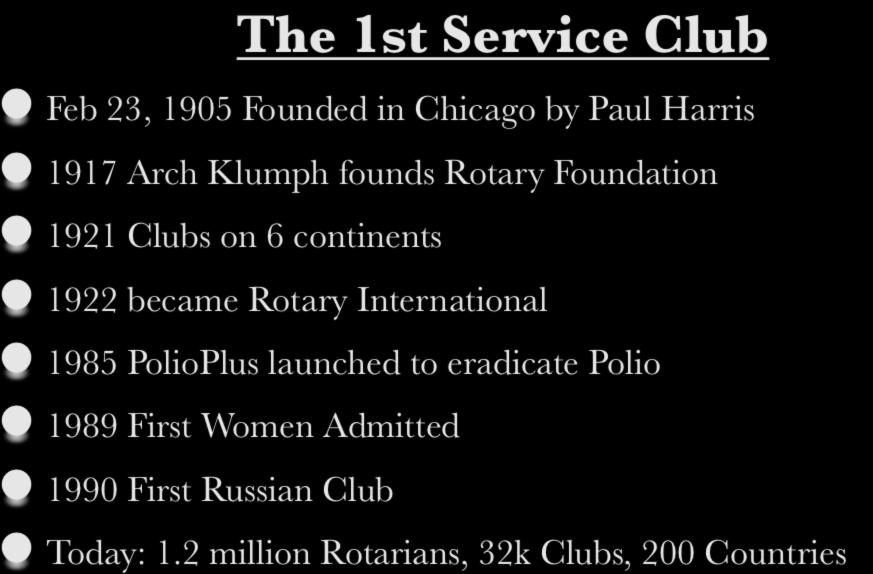 History of Rotary International The 1st Service Club Feb 23, 1905 Founded in Chicago by