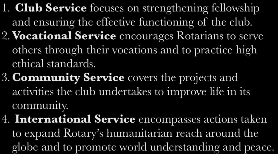 Avenues of Service 1. Club Service focuses on strengthening fellowship and ensuring the effective functioning of the club. 2.