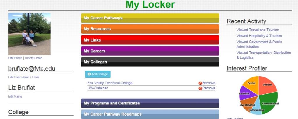 My Locker My Colleges The colleges you added are listed in My Locker under My Colleges.