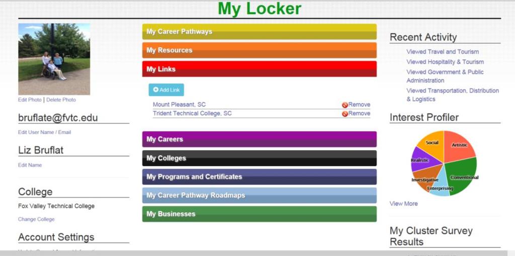 Changes to My Locker You have saved your career pathways, resources, links, careers, colleges, programs and certificates, career pathways, and